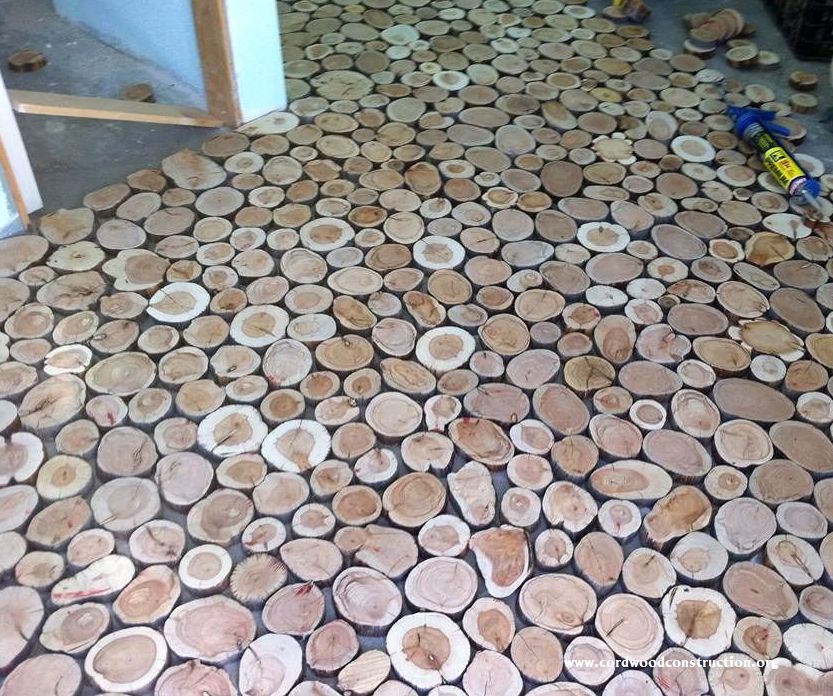 Cordwood flooring by Sunny Pettis Lutz in Cornville, AZ 2 step by step instrucitons